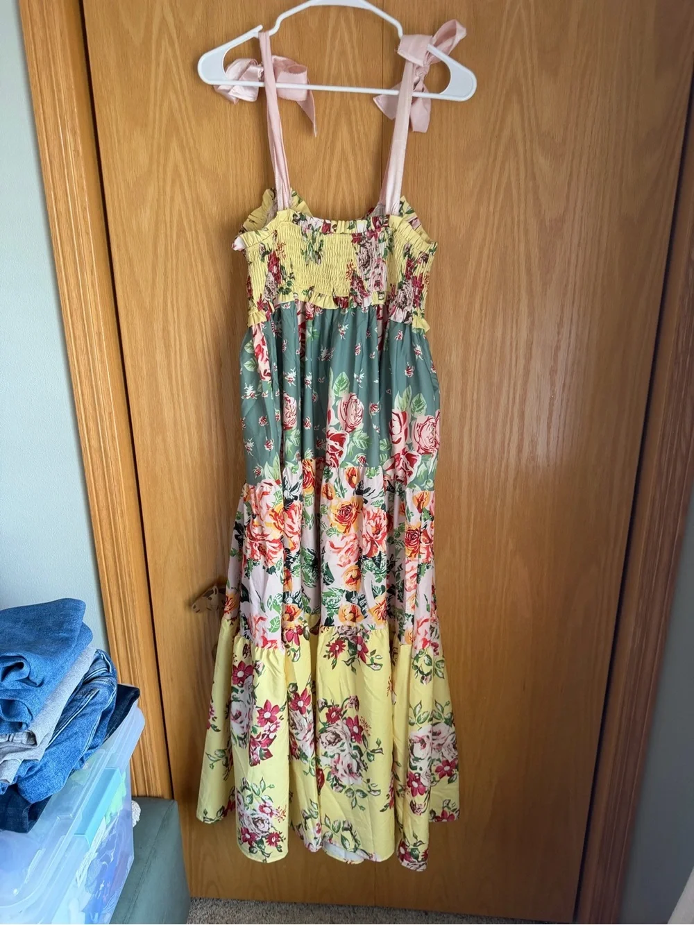 Source Unknown Yellow Floral Sundress with Pink and Green Accents
